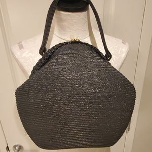 Vintage black straw handbag